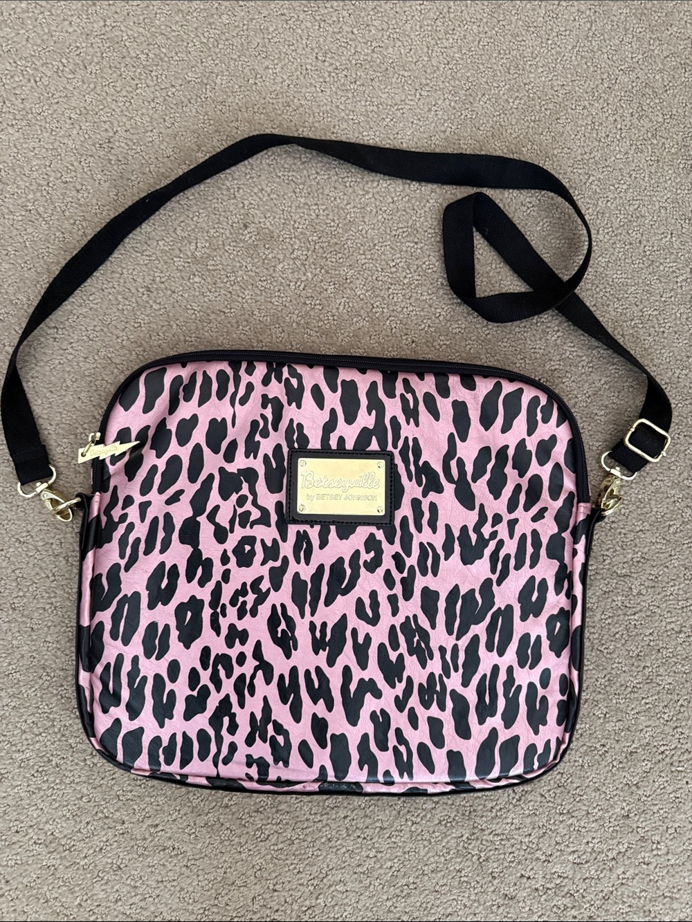 Vintage Betsey Johnson Pink Leopard-Print Adjustable Crossbody